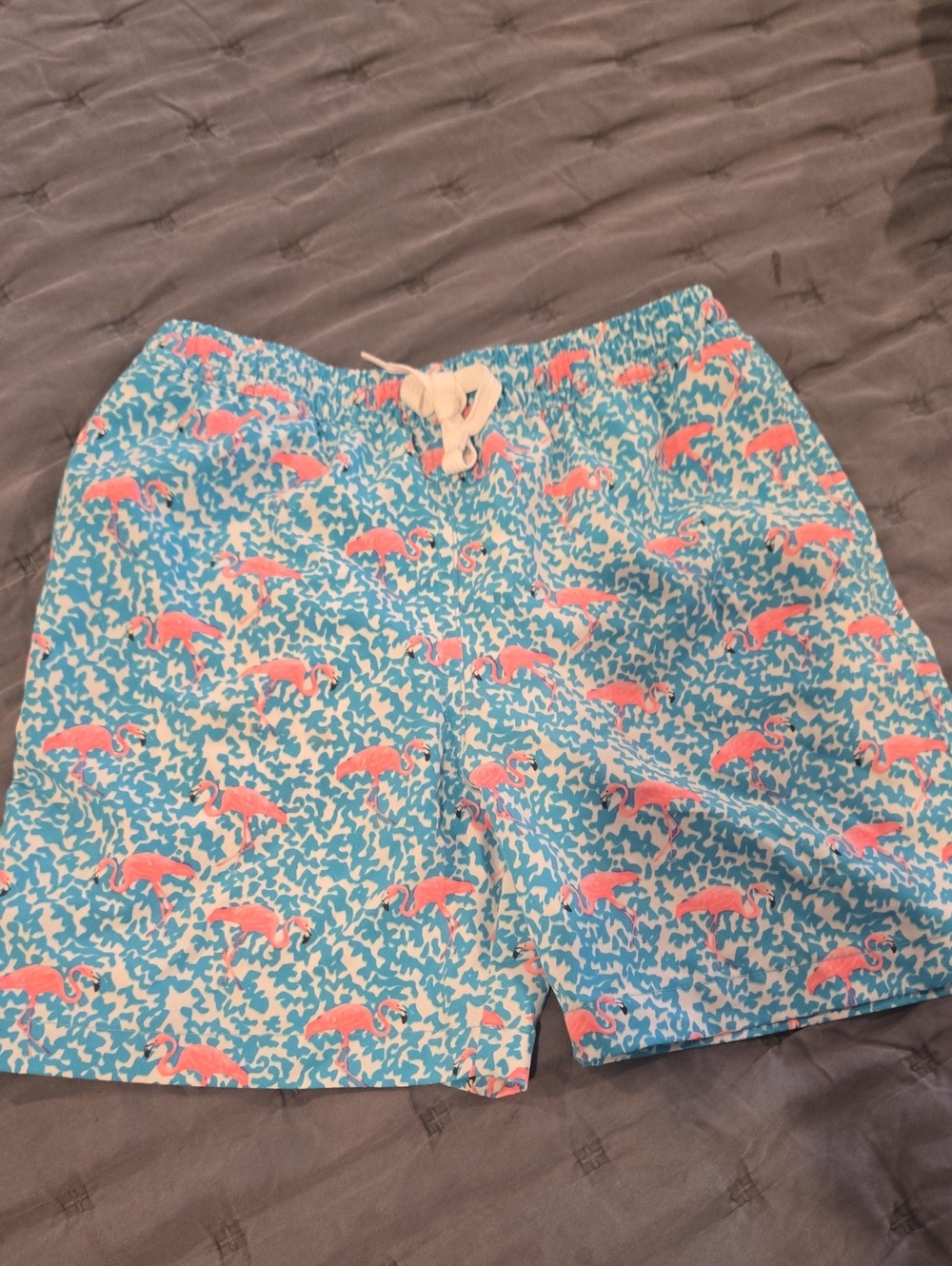 Kid's Aqua Flamingo Print Swim Shorts